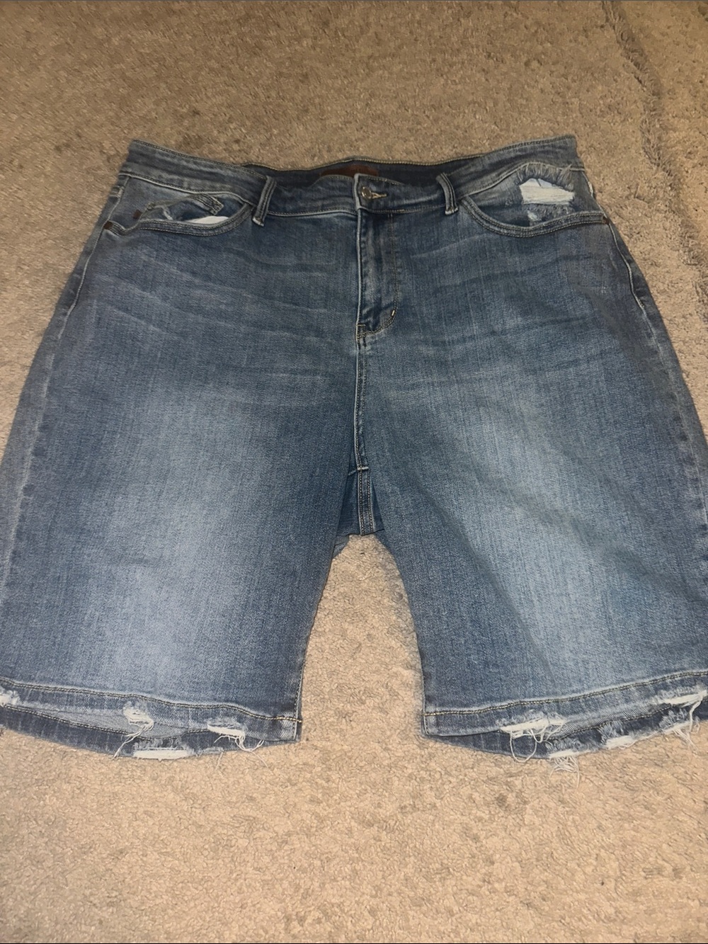 Judy Blue Medium Blue Distressed Denim Bermuda Shorts